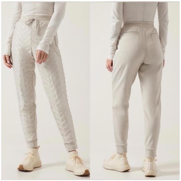 Athleta Apres Ski Down Solstice Quilted Jogger Pants Beige Sz 4 - Picture 5 of 5
